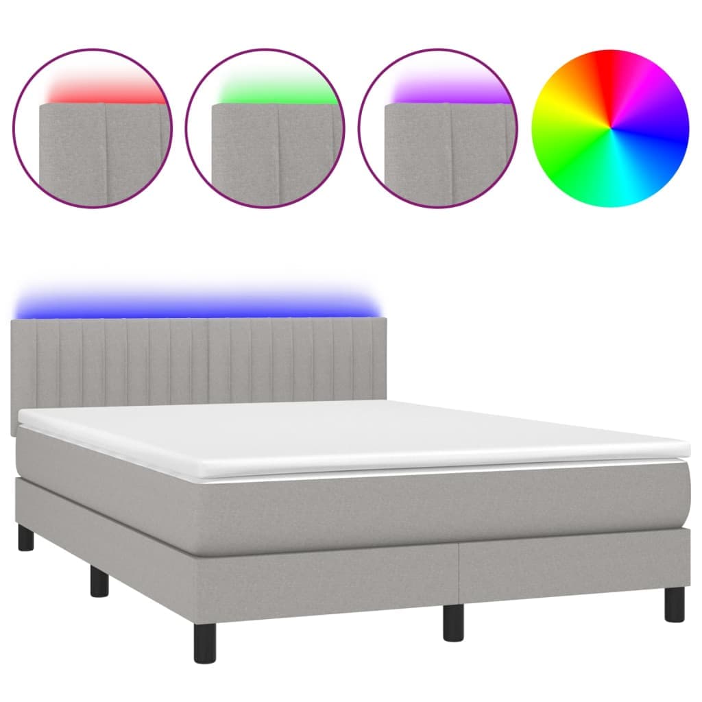 vidaXL Cama box spring c/ colchão e LED 140x190 cm tecido cinza-claro