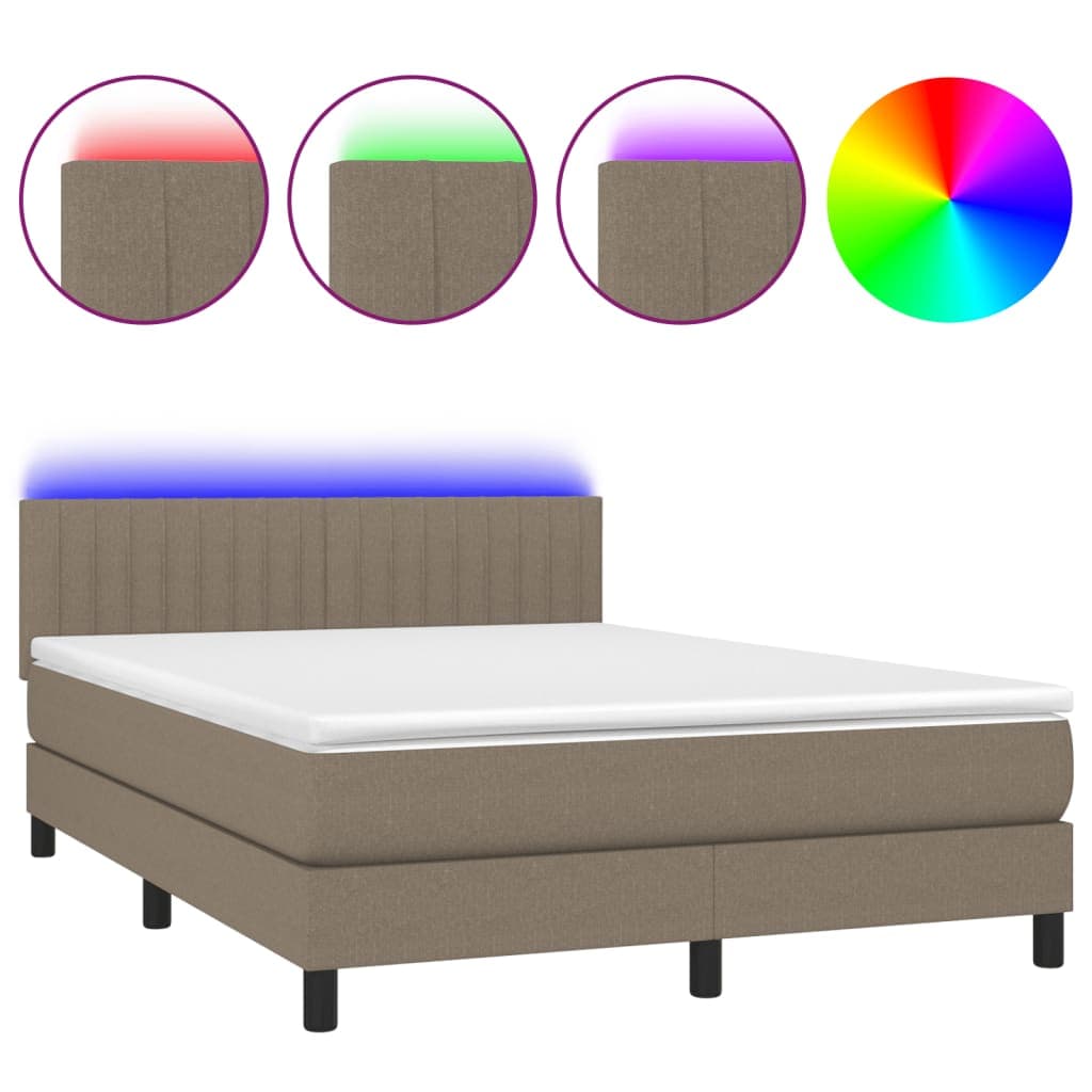vidaXL Cama box spring colchão/LED 140x200 cm tecido cinza-acastanhado