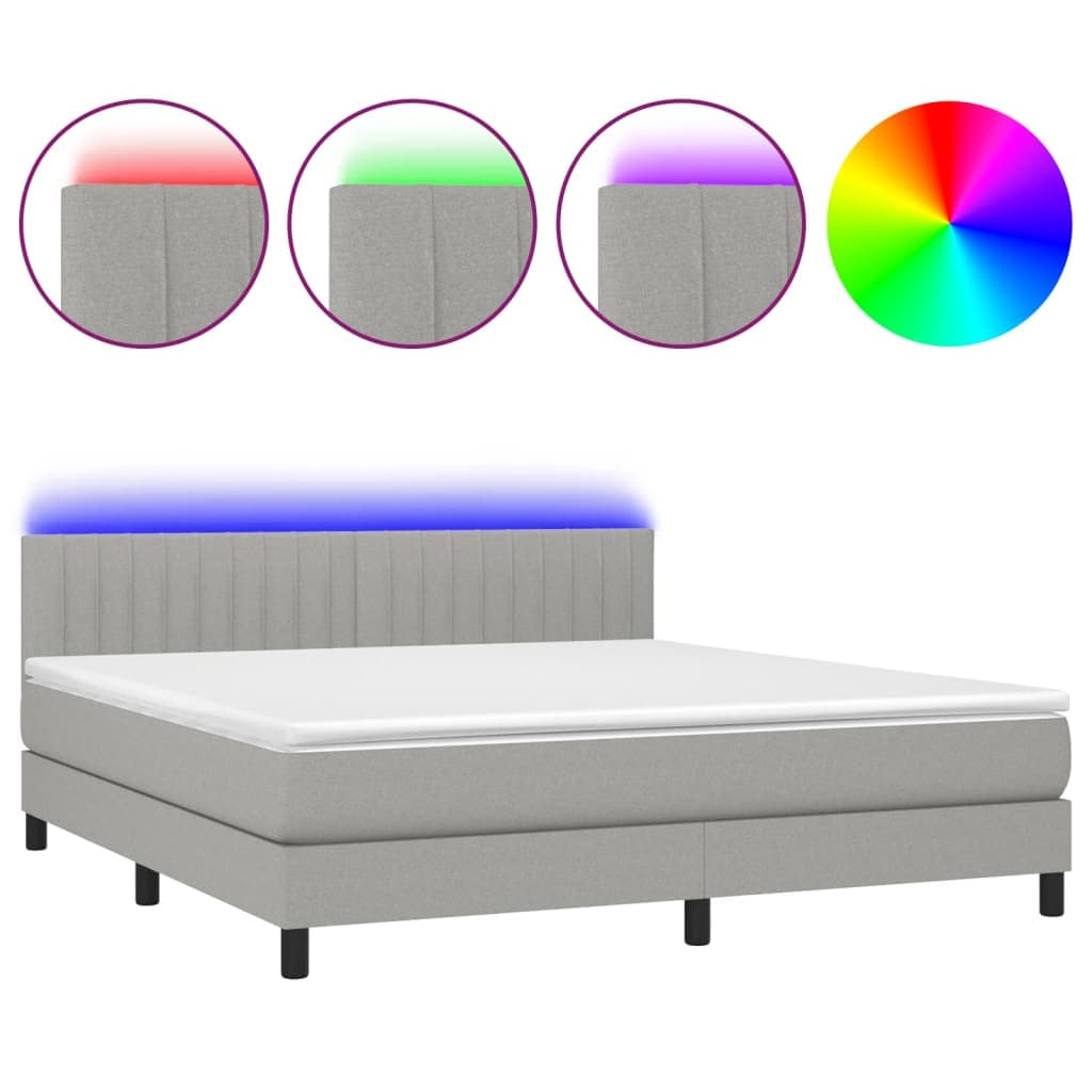 vidaXL Cama box spring c/ colchão e LED 160x200 cm tecido cinza-claro