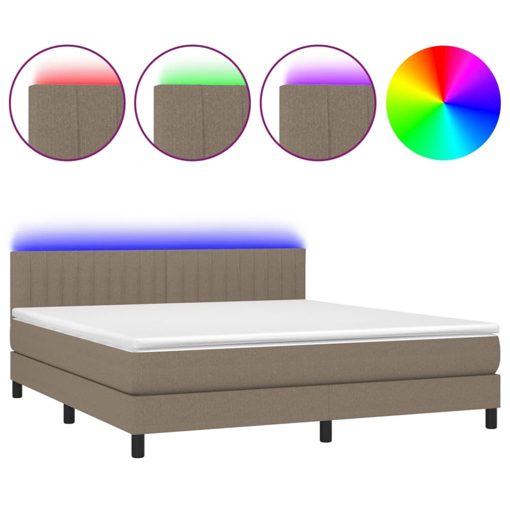 vidaXL Cama box spring colchão/LED 180x200cm tecido cinza-acastanhado