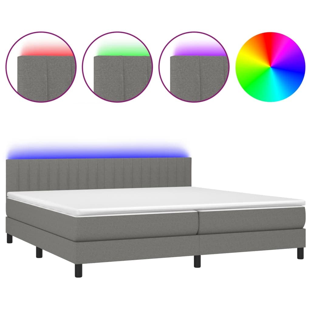 vidaXL Cama box spring c/ colchão e LED 200x200 cm tecido cinza-escuro