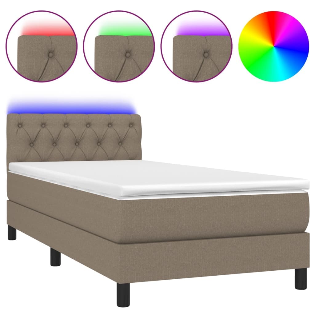 vidaXL Cama Box Spring + Colchão/led 80x200cm Tecido Cinza-acastanhado - 722897831