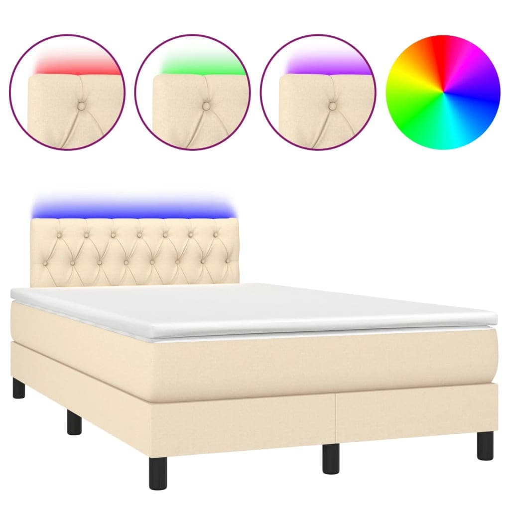 vidaXL Cama box spring c/ colchão e LED 120x200 cm tecido cor creme