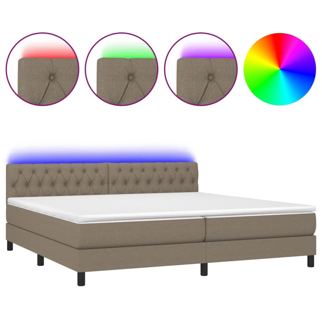 vidaXL Cama box spring colchão/LED 200x200cm tecido cinza-acastanhado