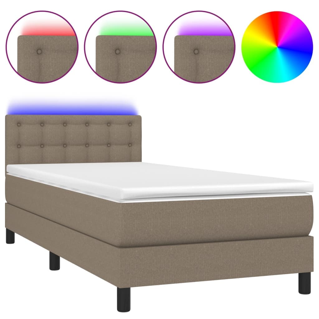 vidaXL Cama Box Spring Colchão/led 100x200cm Tecido Cinza-acastanhado - 691296571