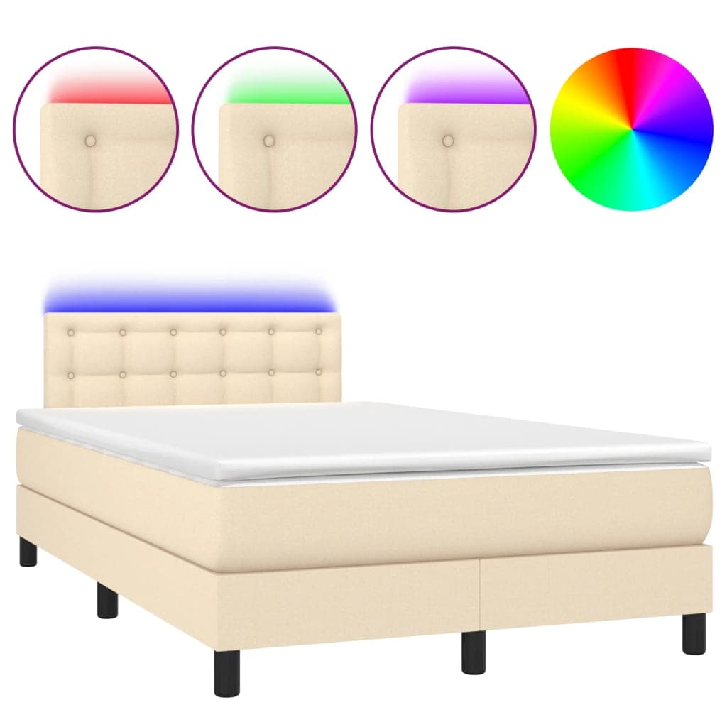 vidaXL Cama Box Spring com Colchão e LED 120x200 cm Tecido Cor Creme - 1964915310
