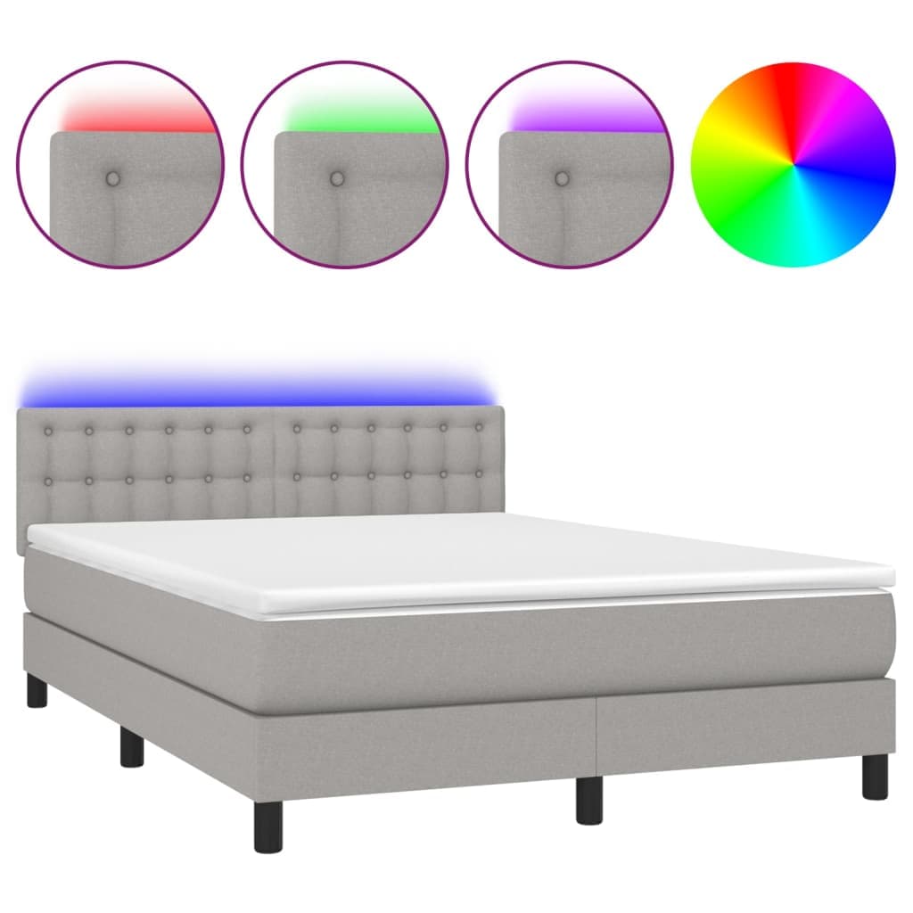vidaXL Cama Box Spring com Colchão e LED 140x200 cm Tecido Cinza-claro - 453131193
