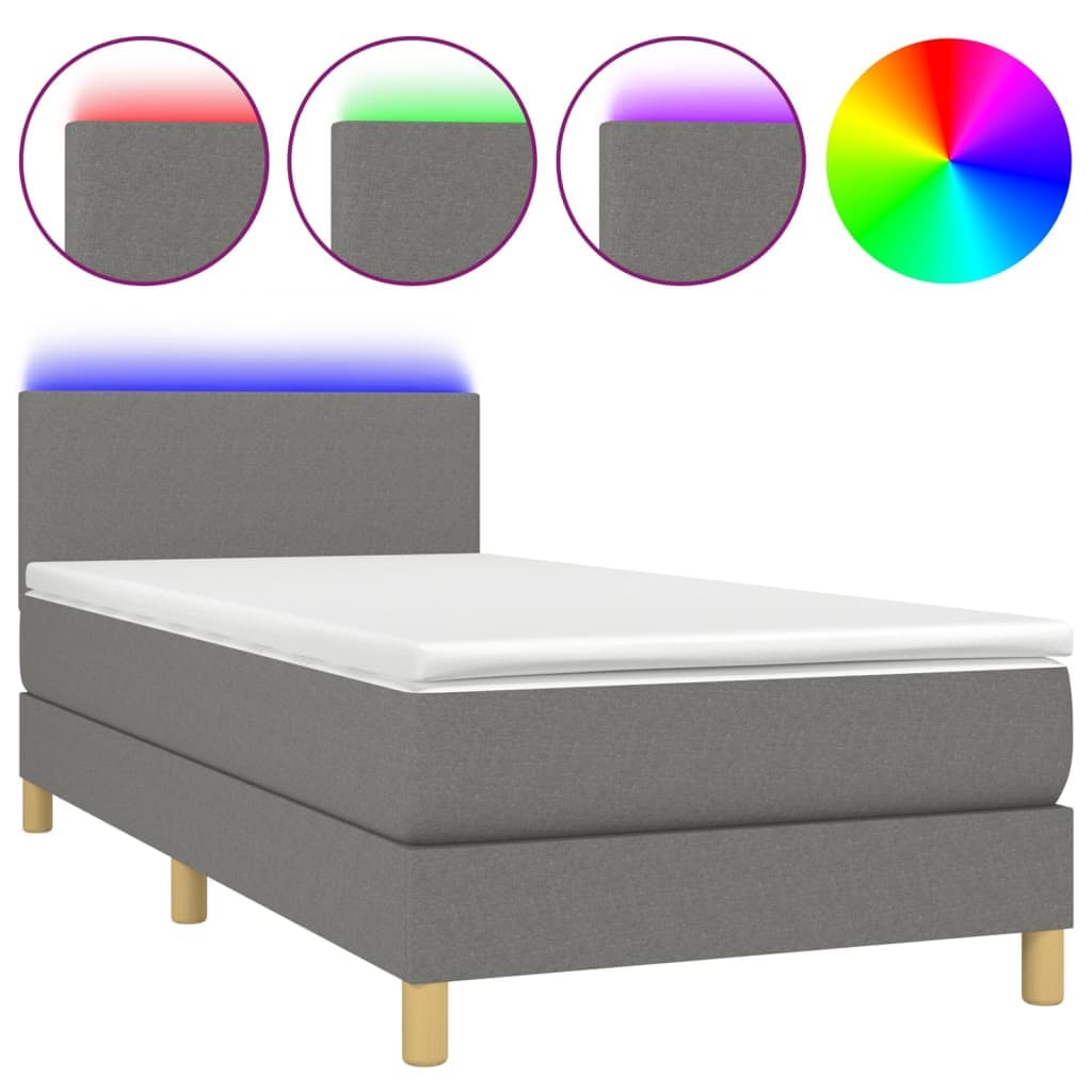 vidaXL Cama box spring c/ colchão e LED 80x200 cm tecido cinza-escuro