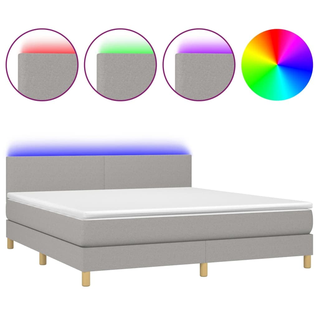 vidaXL Cama box spring c/ colchão e LED 160x200 cm tecido cinza-claro