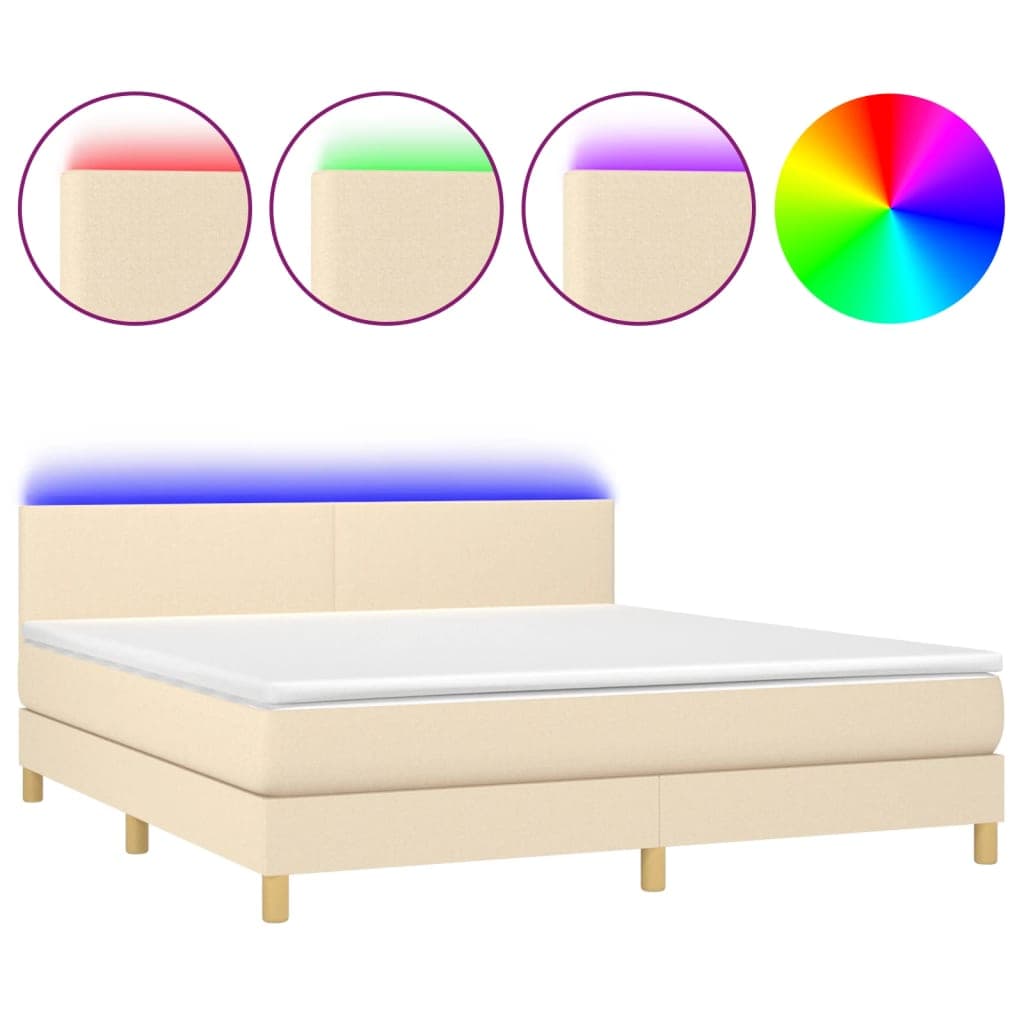 vidaXL Cama box spring c/ colchão e LED 160x200 cm tecido cor creme