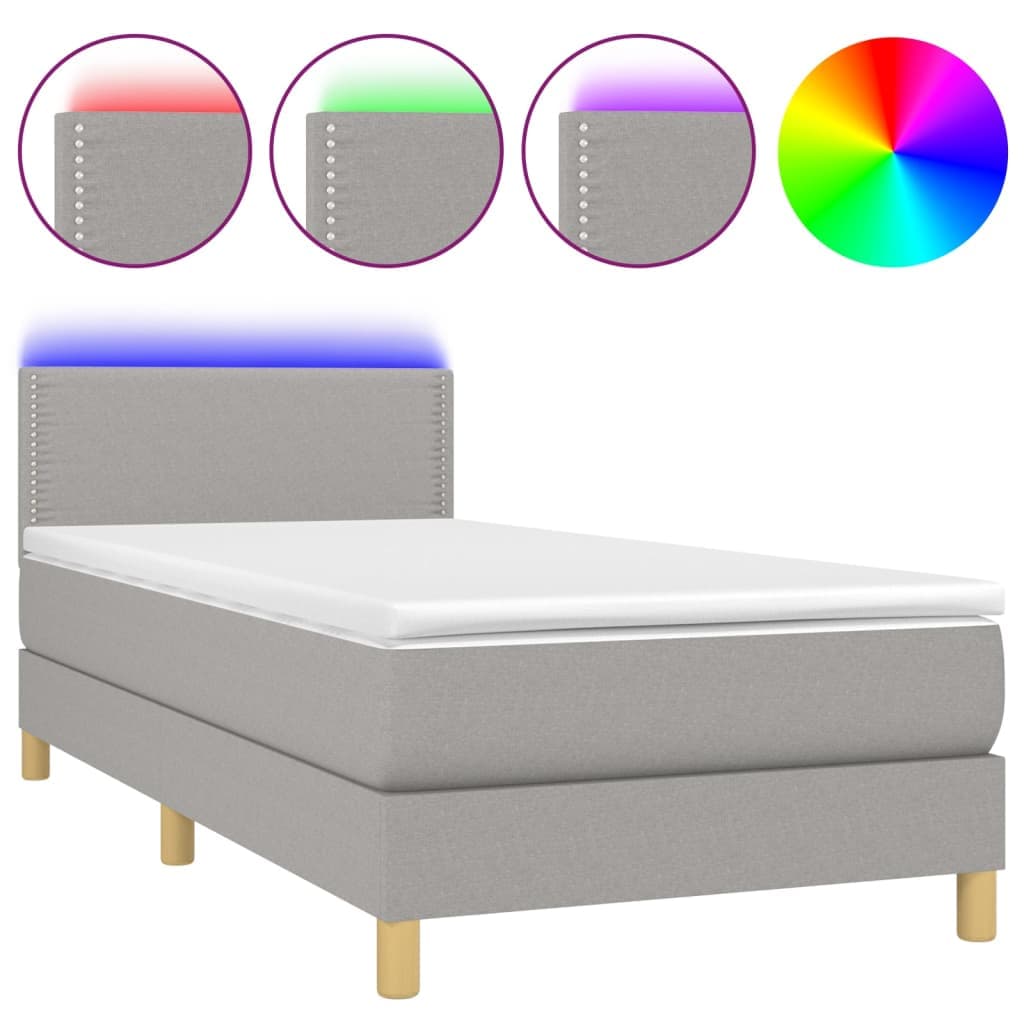 vidaXL Cama box spring c/ colchão e LED 80x200 cm tecido cinza-claro
