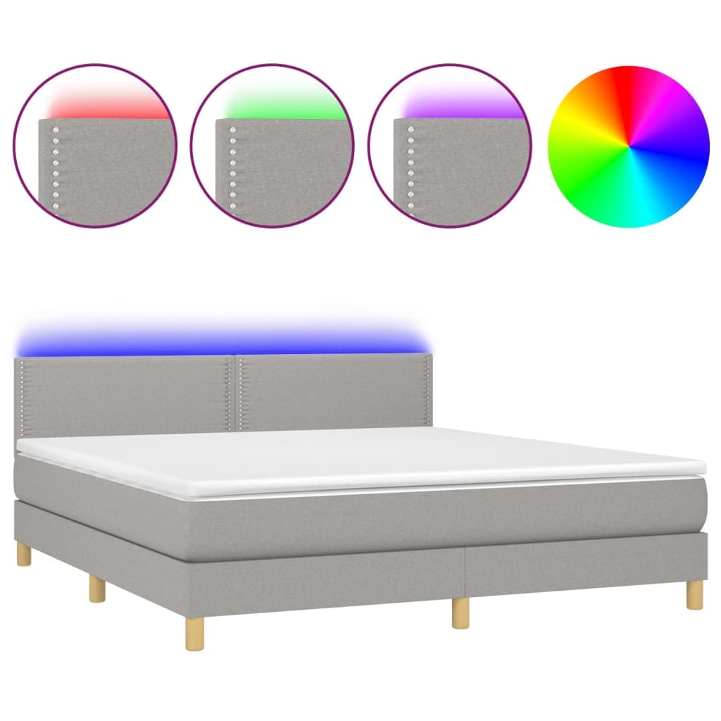 vidaXL Cama box spring c/ colchão e LED 180x200 cm tecido cinza-claro