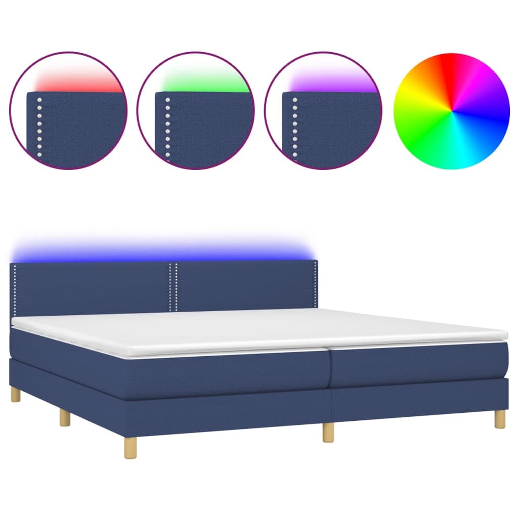vidaXL Cama box spring c/ colchão e LED 200x200 cm tecido azul