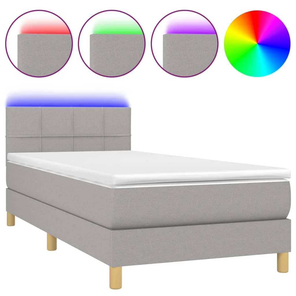 vidaXL Cama box spring c/ colchão e LED 80x200 cm tecido cinza-claro
