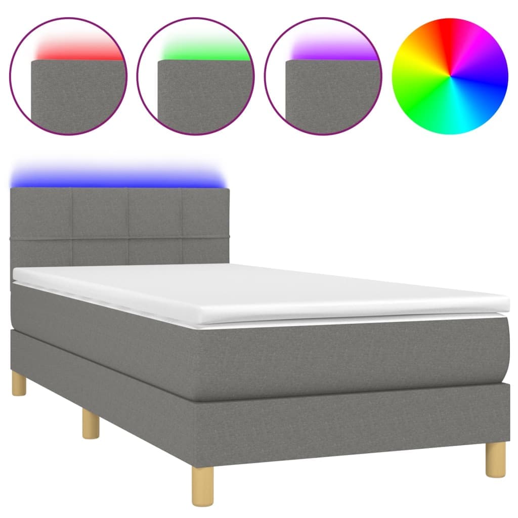 vidaXL Cama Box Spring com Colchão e LED 80x200 cm Tecido Cinza-escuro - 2262989428