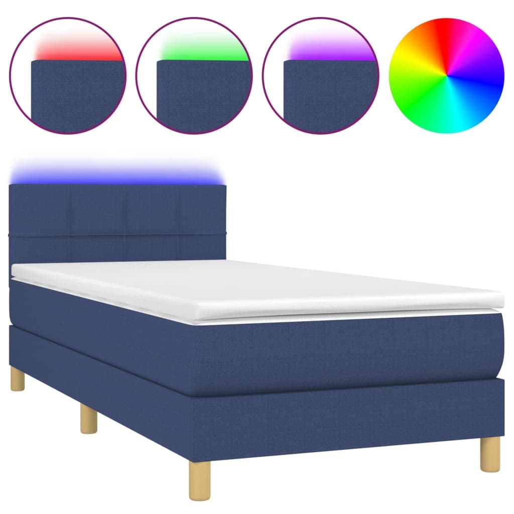 vidaXL Cama box spring c/ colchão e LED 90x190 cm tecido azul