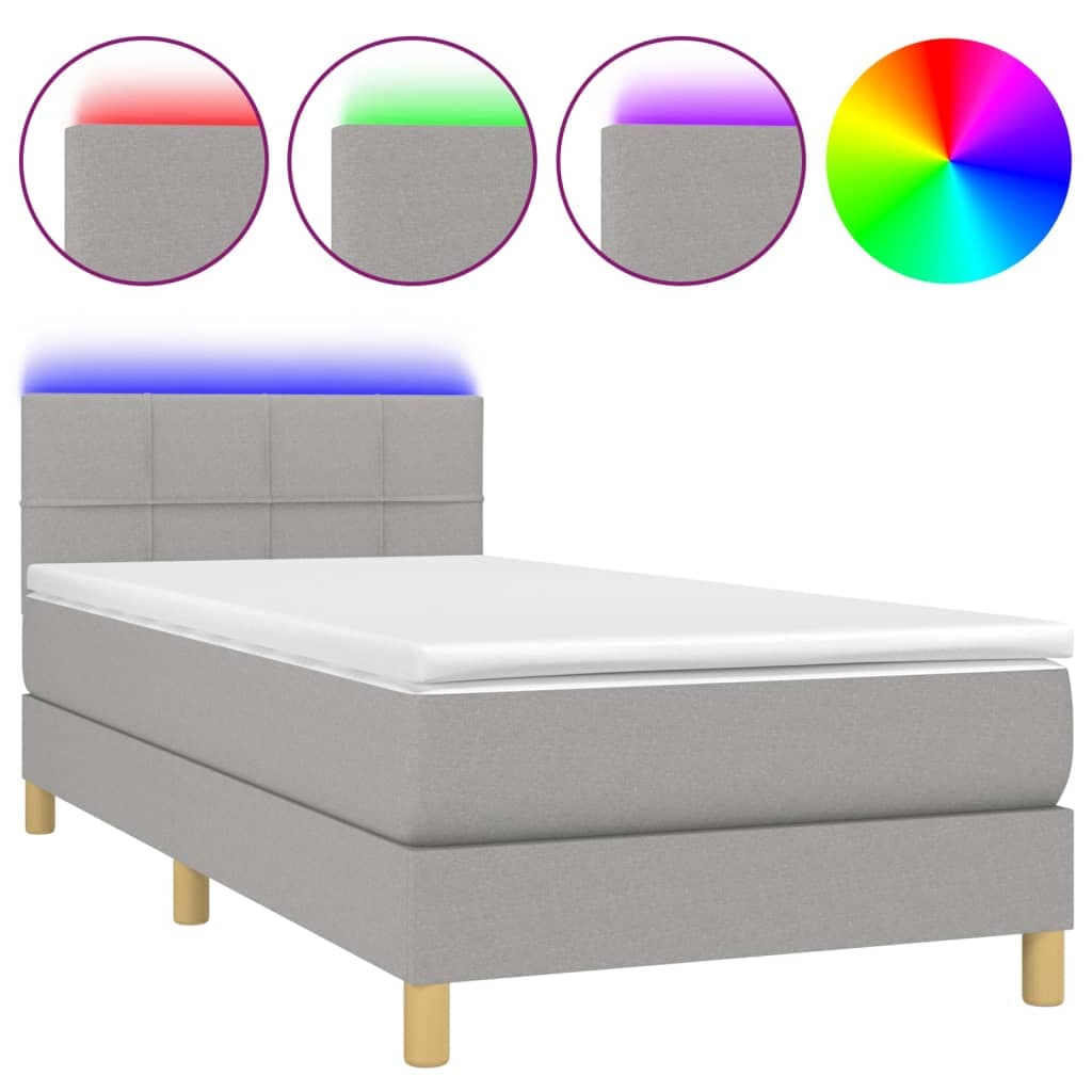 vidaXL Cama box spring c/ colchão e LED 100x200 cm tecido cinza-claro