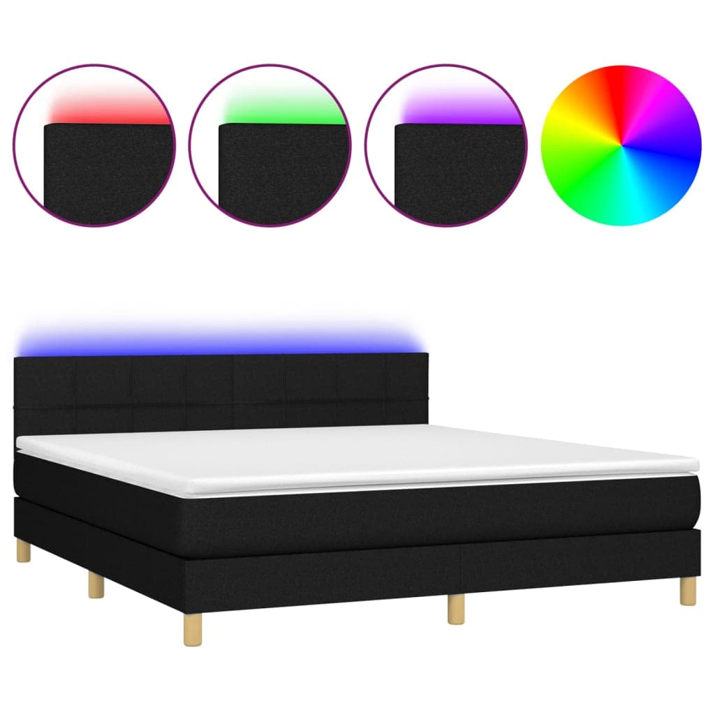 vidaXL Cama box spring c/ colchão e LED 180x200 cm tecido preto