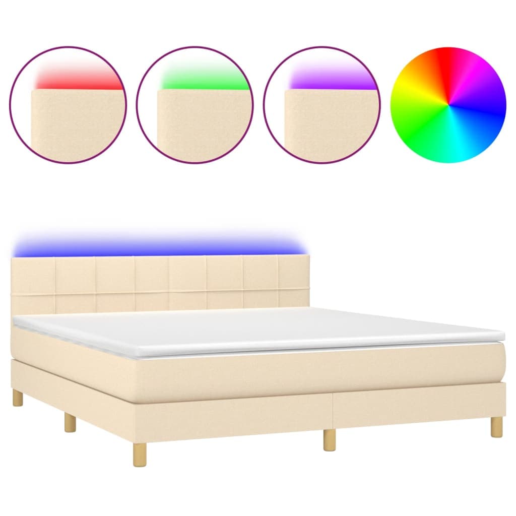 vidaXL Cama Box Spring com Colchão e LED 180x200 cm Tecido Cor Creme - 3986120053