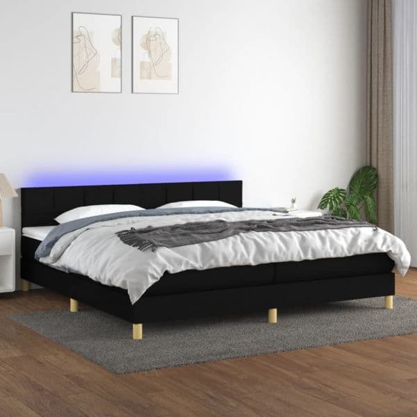 vidaXL Cama Box Spring com Colchão e LED 200x200 cm Tecido Preto - 889459258