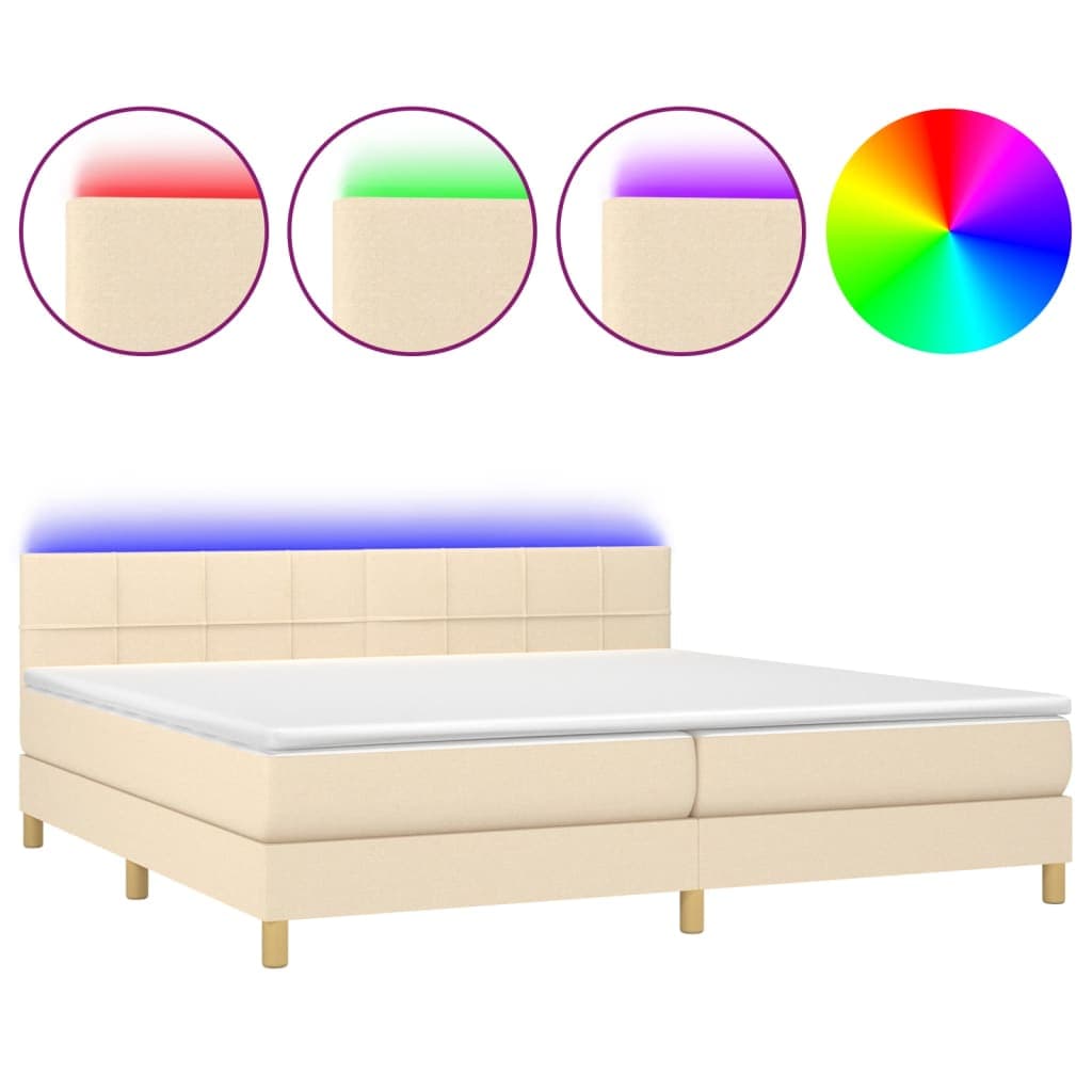 vidaXL Cama box spring c/ colchão e LED 200x200 cm tecido cor creme