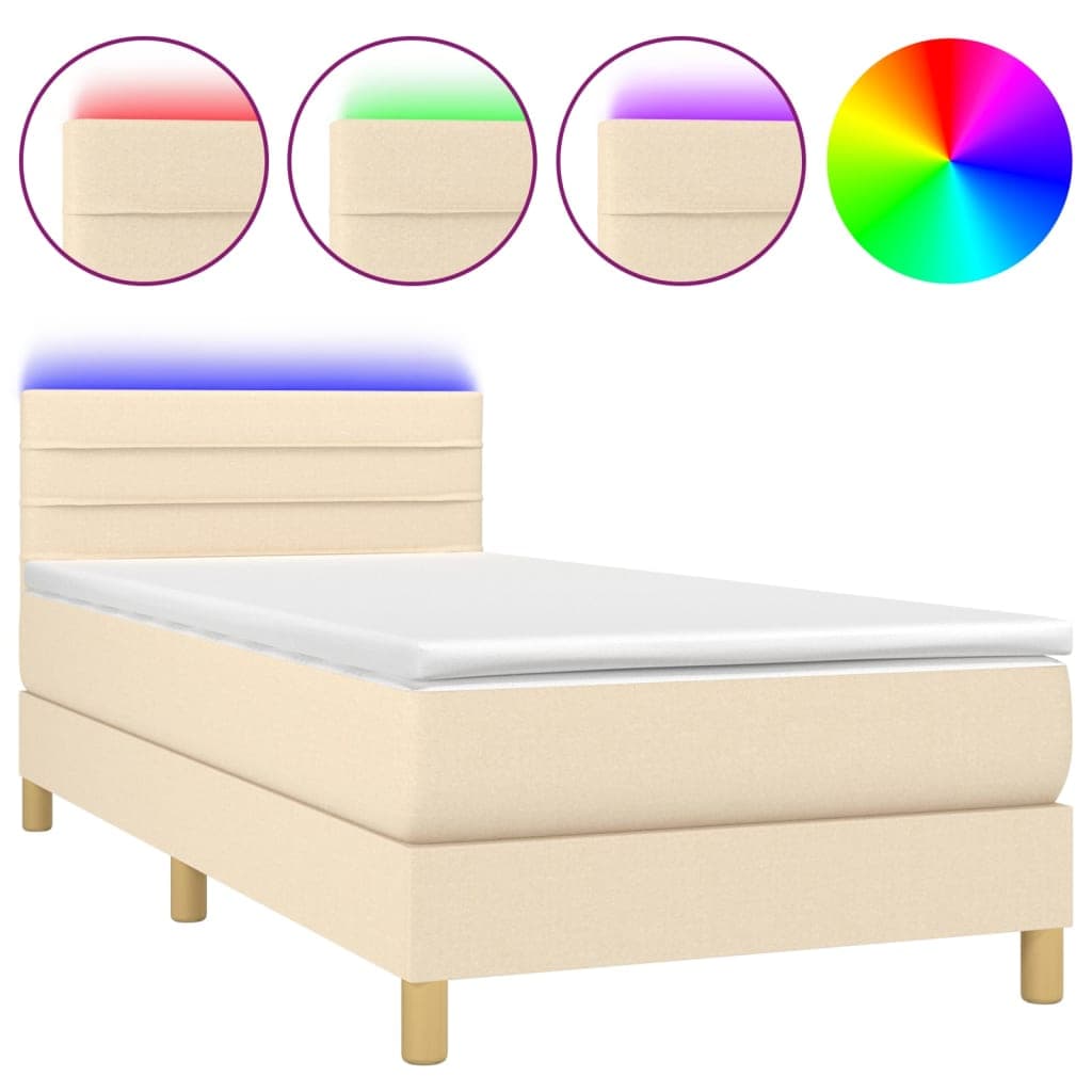 vidaXL Cama box spring c/ colchão e LED 80x200 cm tecido cor creme