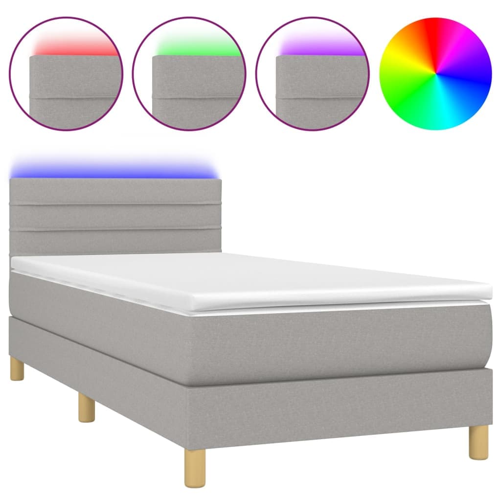 vidaXL Cama box spring c/ colchão e LED 90x190 cm tecido cinza-claro