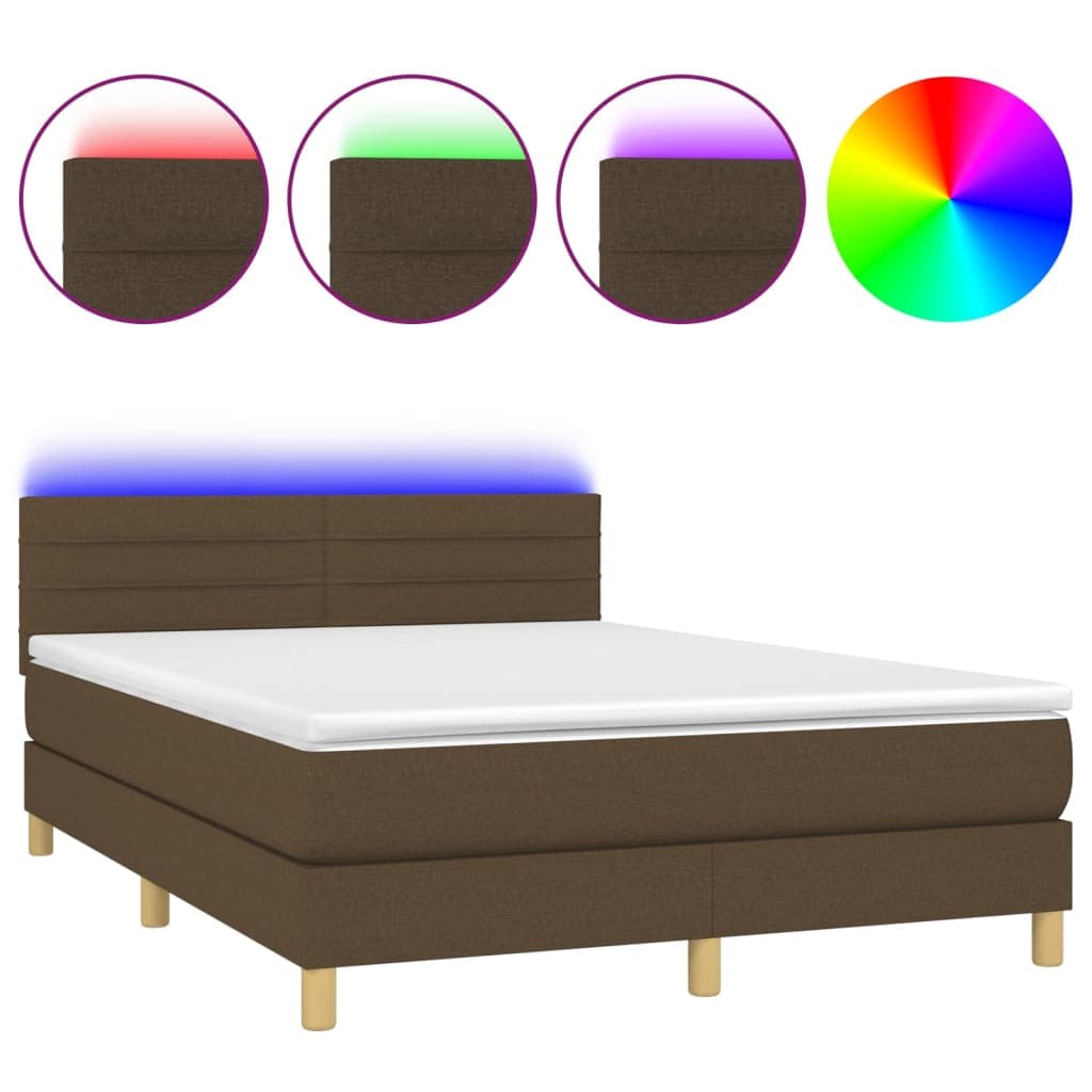 vidaXL Cama Box Spring com Colchão/led 140x190cm Tecido Castanho-escuro - 4155333857