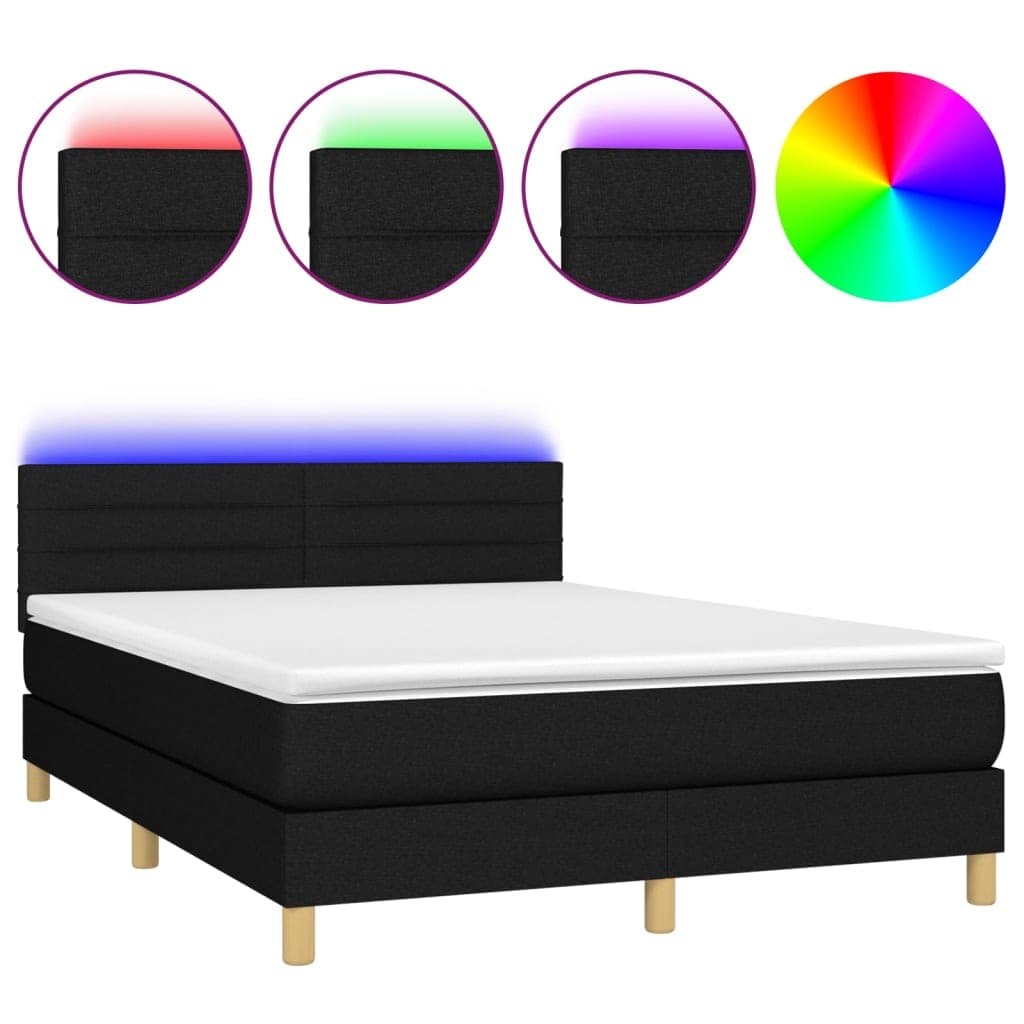 vidaXL Cama box spring c/ colchão e LED 140x200 cm tecido preto
