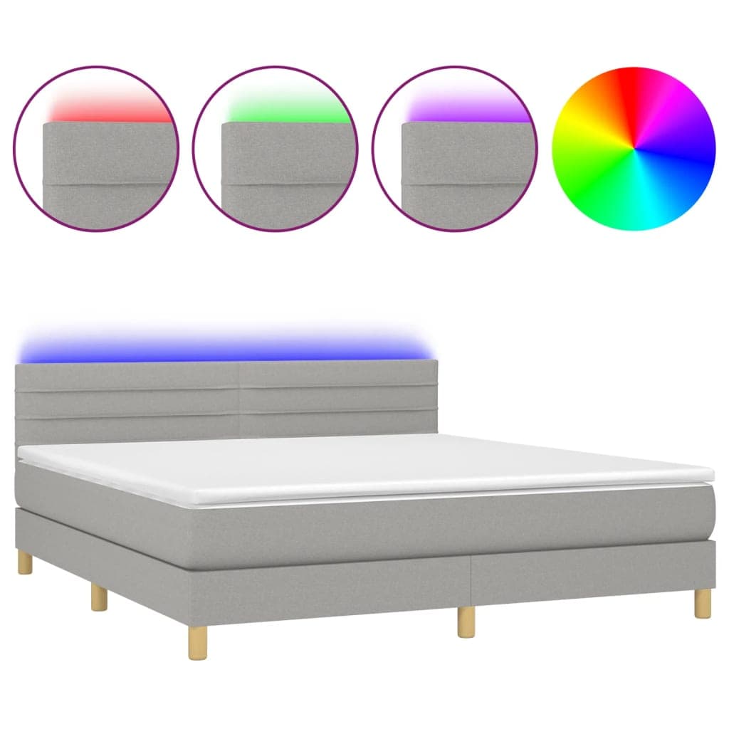 vidaXL Cama box spring c/ colchão e LED 180x200 cm tecido cinza-claro