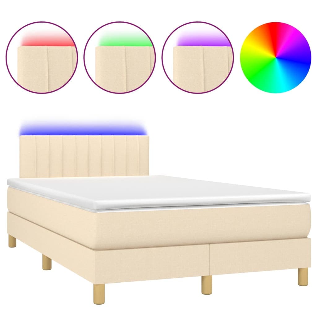 vidaXL Cama Box Spring com Colchão e LED 120x200 cm Tecido Cor Creme - 2080686858