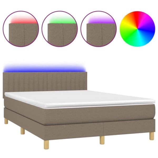 vidaXL Cama Box Spring Colchão/led 140x200 cm Tecido Cinza-acastanhado - 2095282983