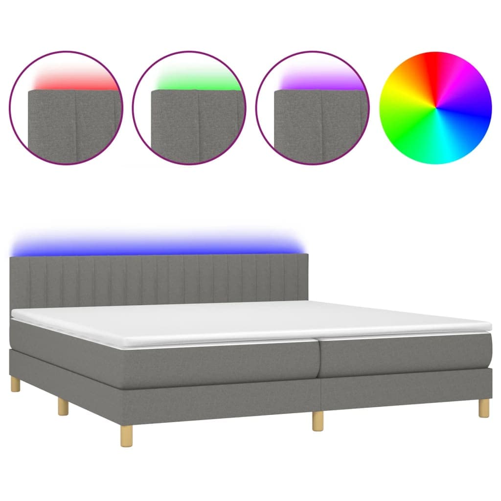 vidaXL Cama box spring c/ colchão e LED 200x200 cm tecido cinza-escuro