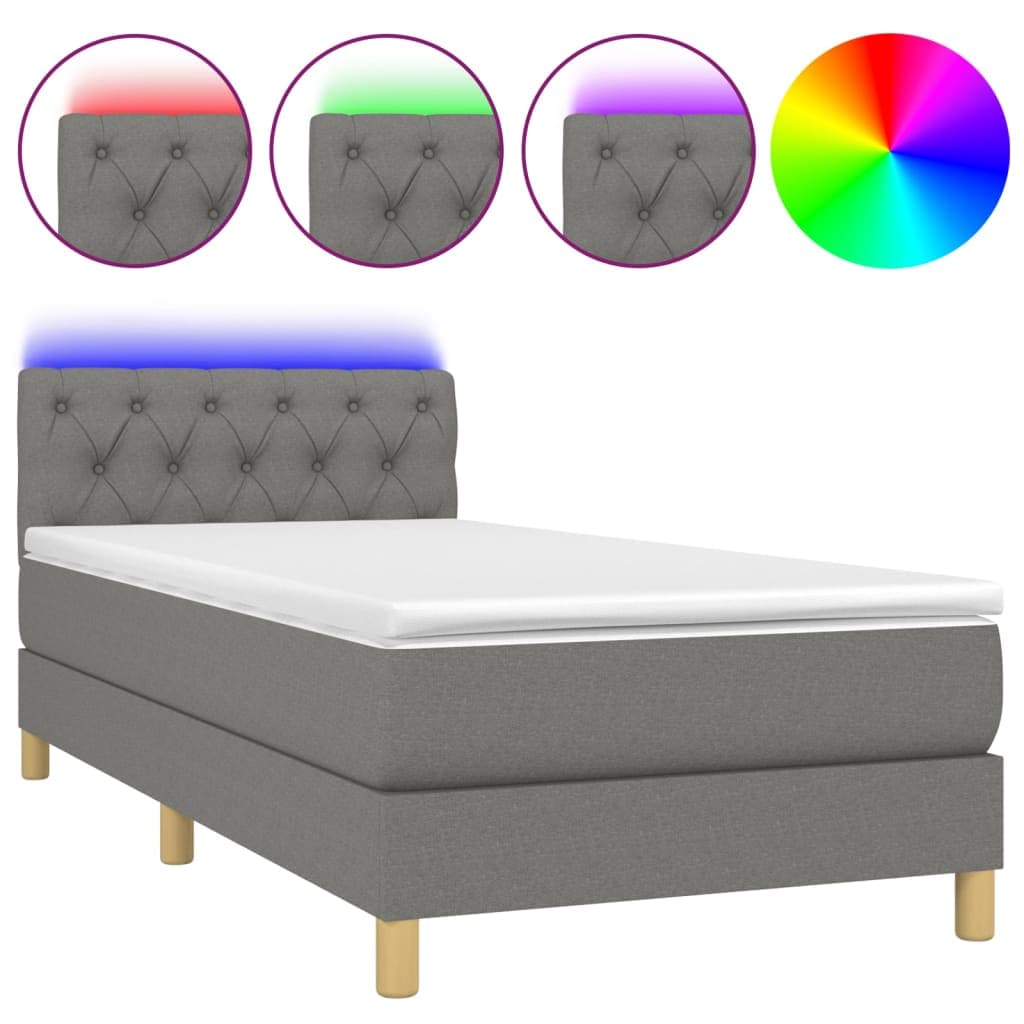 vidaXL Cama box spring c/ colchão e LED 80x200 cm tecido cinza-escuro