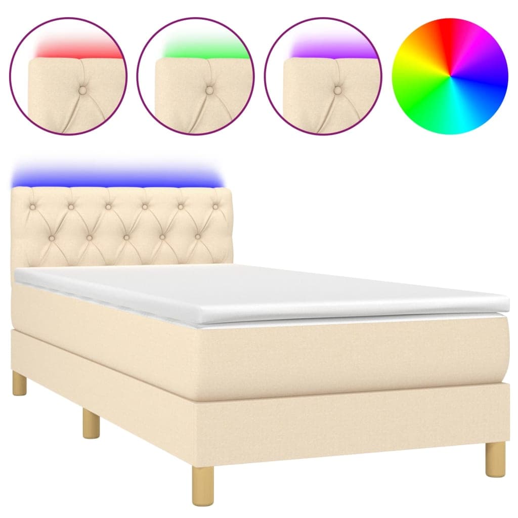 vidaXL Cama Box Spring com Colchão e LED 80x200 cm Tecido Cor Creme - 3699990230