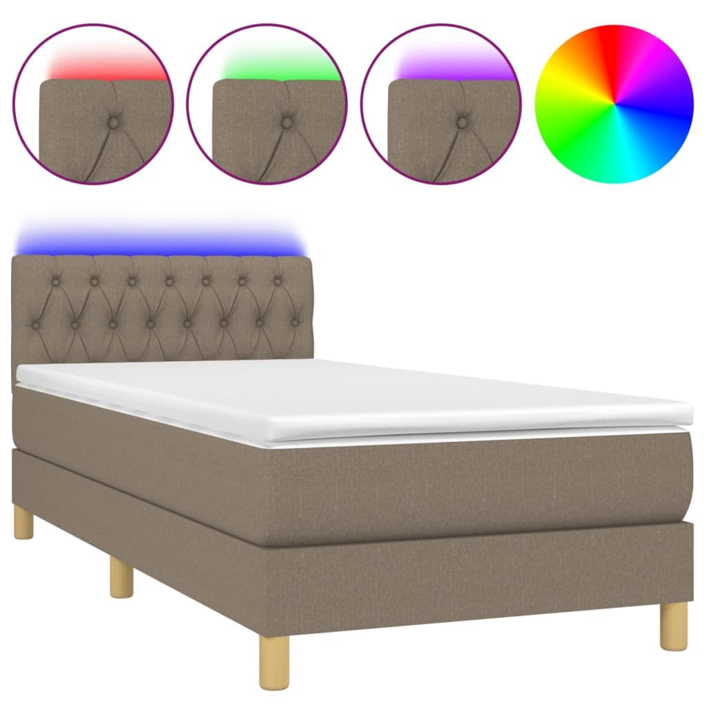 vidaXL Cama box spring + colchão/LED 90x200cm tecido cinza-acastanhado