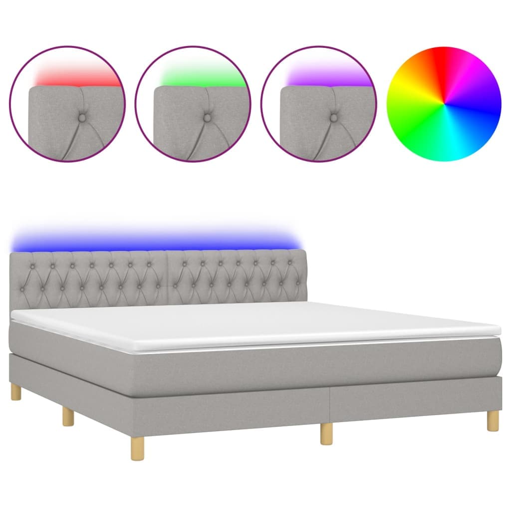 vidaXL Cama box spring c/ colchão e LED 180x200 cm tecido cinza-claro