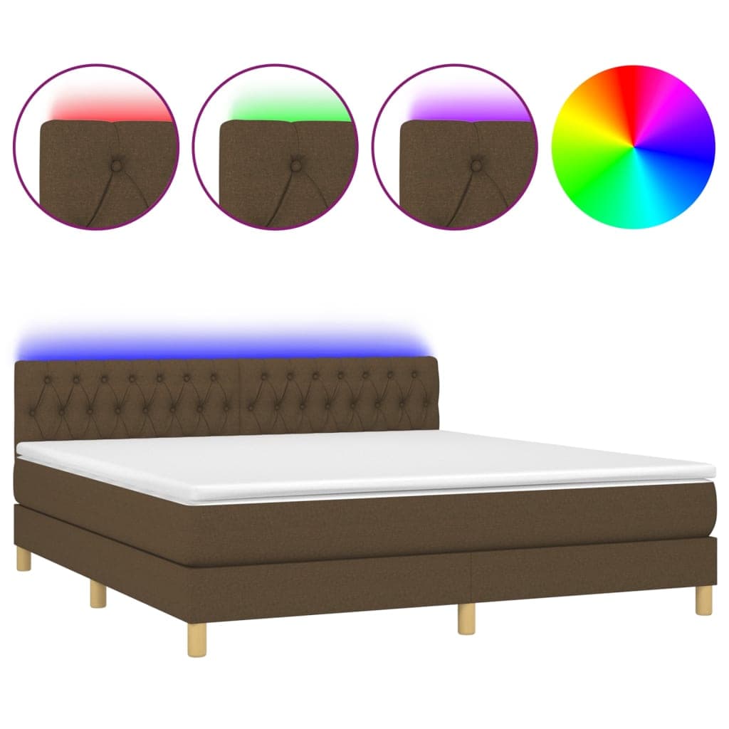 vidaXL Cama box spring c/ colchão/LED 180x200cm tecido castanho-escuro