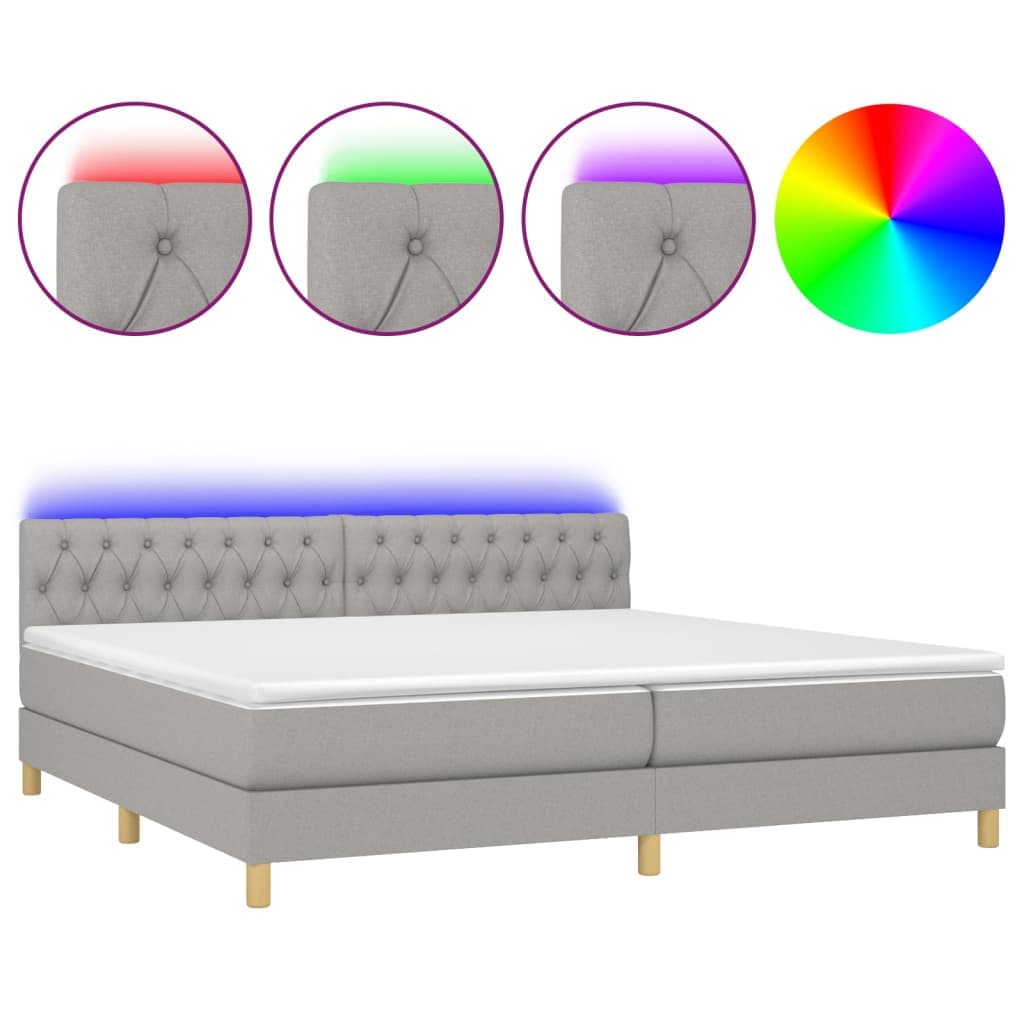 vidaXL Cama box spring c/ colchão e LED 200x200 cm tecido cinza-claro