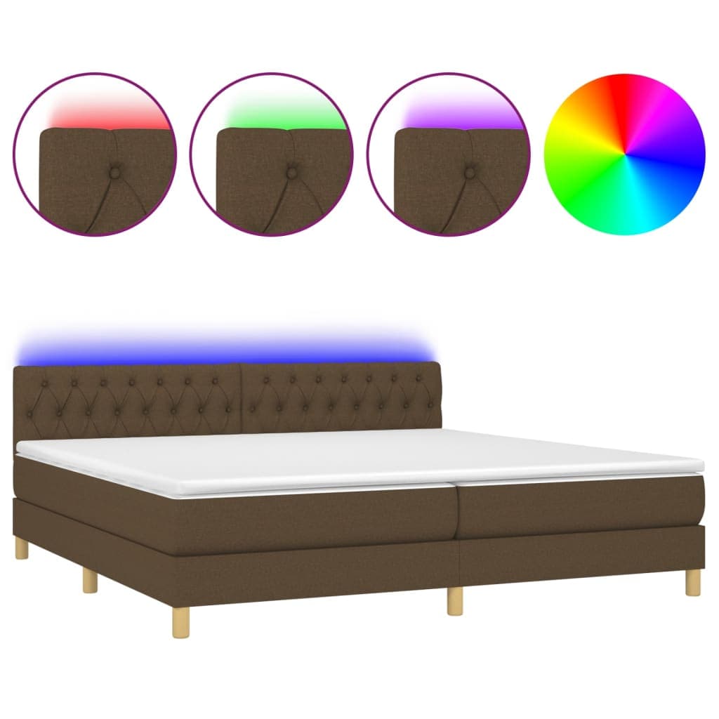 vidaXL Cama box spring c/ colchão/LED 200x200cm tecido castanho-escuro