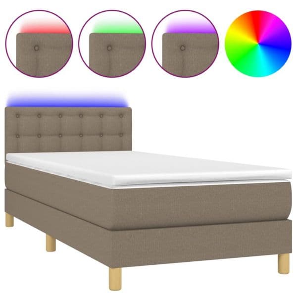 vidaXL Cama Box Spring + Colchão/led 80x200cm Tecido Cinza-acastanhado - 2318680445
