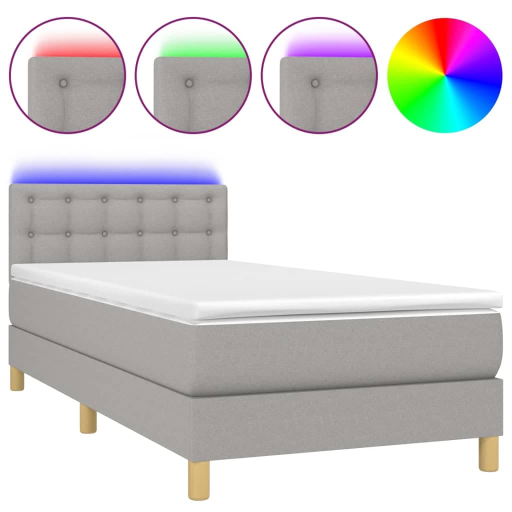 vidaXL Cama Box Spring com Colchão e LED 90x200 cm Tecido Cinza-claro - 546528311