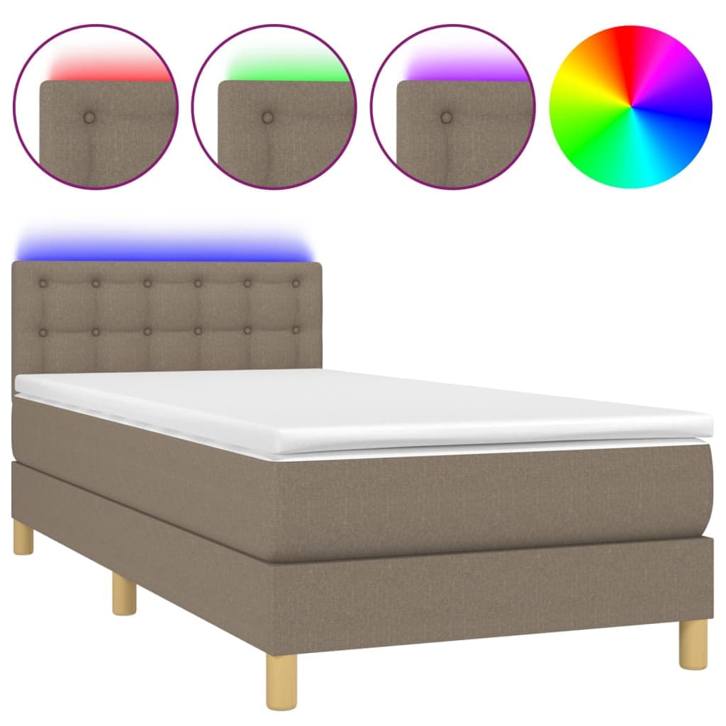 vidaXL Cama Box Spring + Colchão/led 90x200cm Tecido Cinza-acastanhado - 690294812