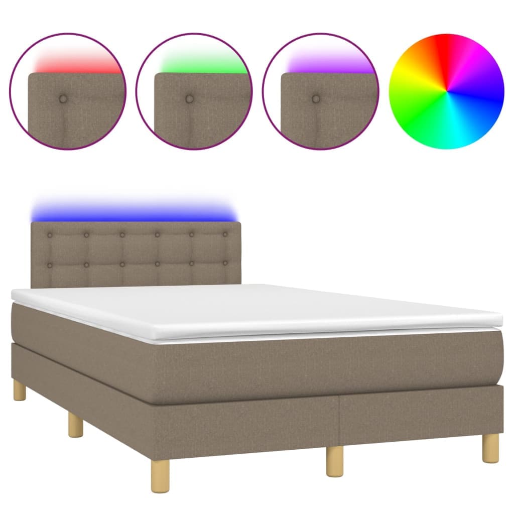 vidaXL Cama Box Spring Colchão/led 120x200cm Tecido Cinza-acastanhado - 312819381