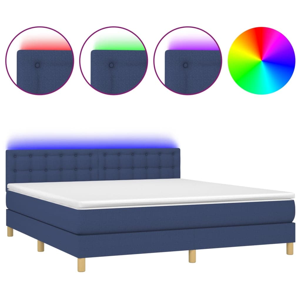 vidaXL Cama Box Spring com Colchão e LED 160x200 cm Tecido Azul - 1518955627