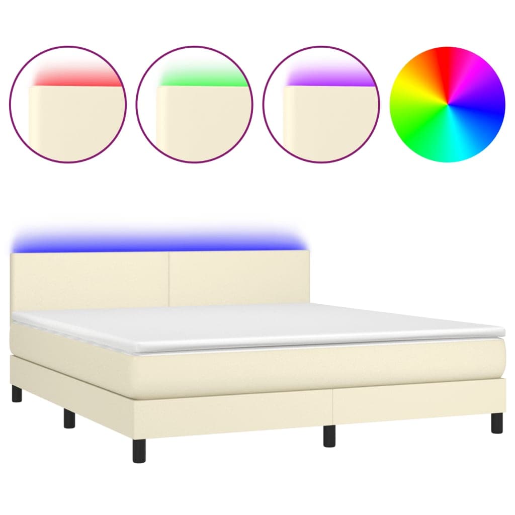 vidaXL Cama box spring c/ colchão/LED 160x200cm couro artificial creme