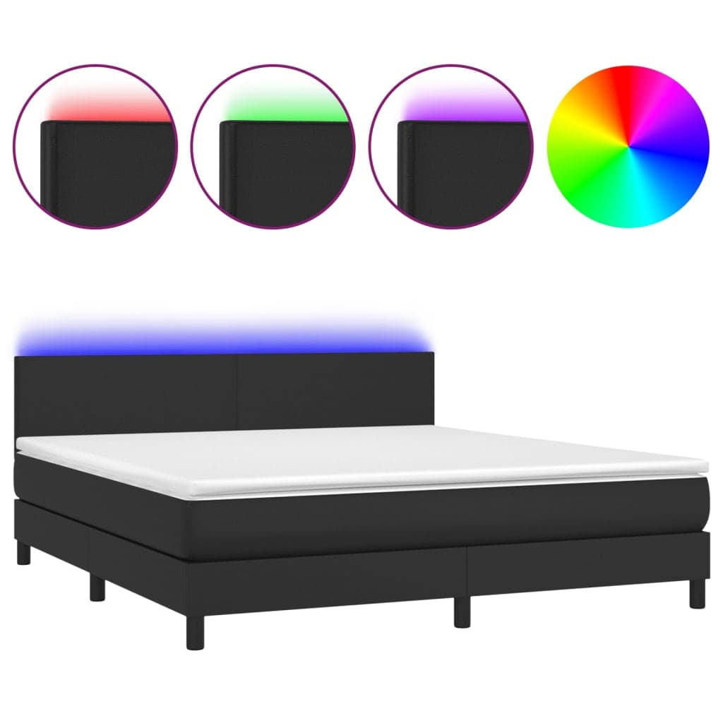 vidaXL Cama Box Spring com Colchão/led 180x200cm Couro Artificial Preto - 3594806893