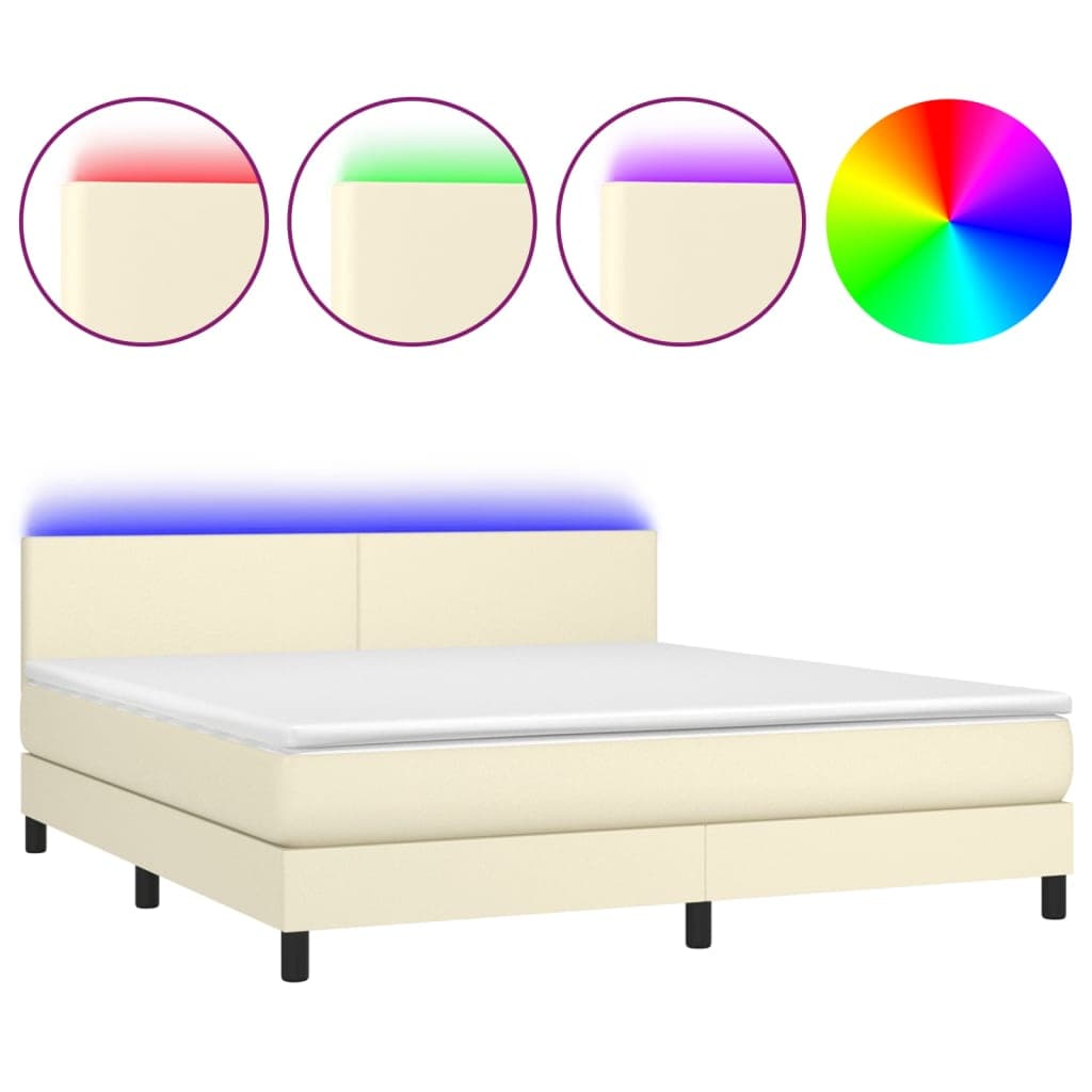vidaXL Cama box spring c/ colchão/LED 180x200cm couro artificial creme