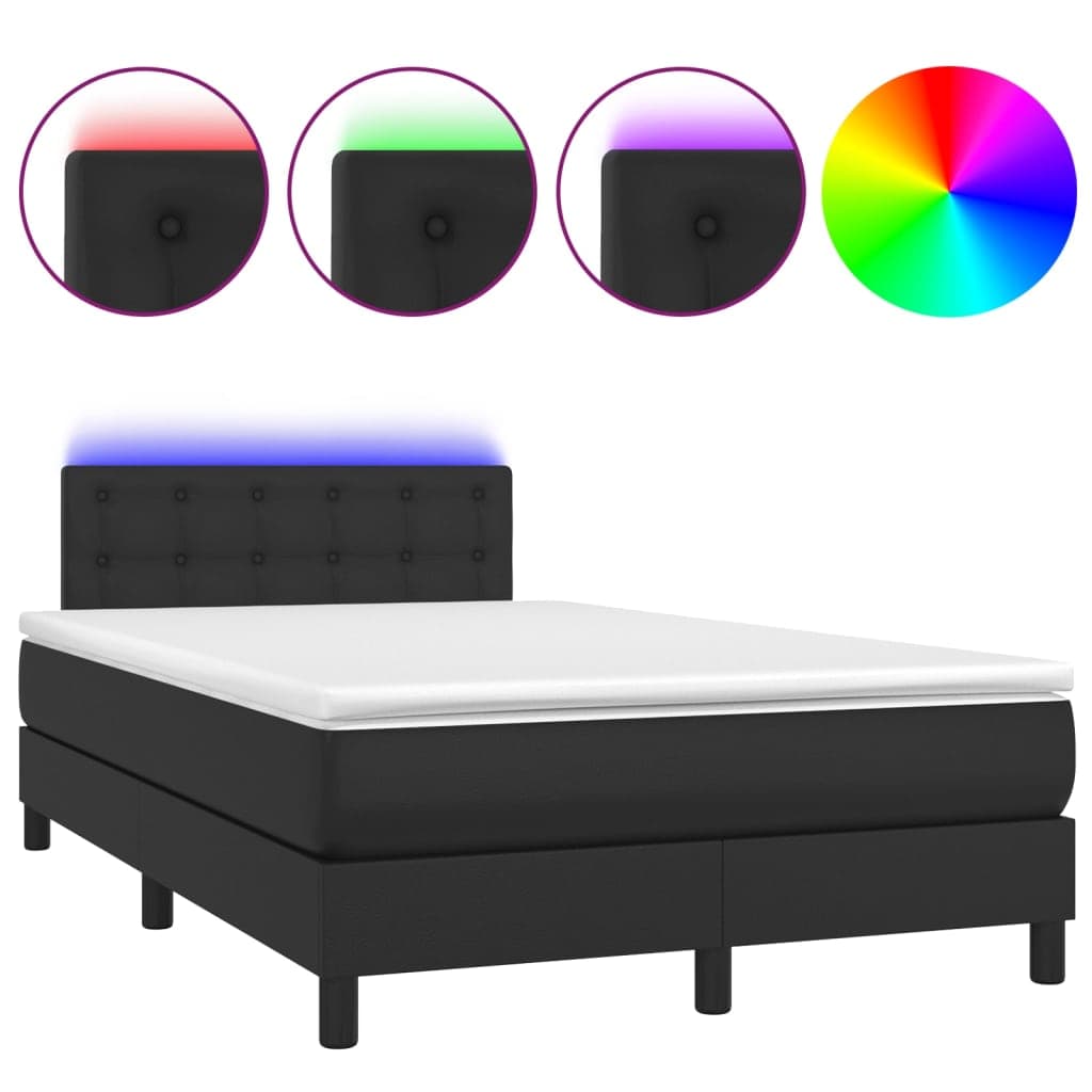 vidaXL Cama Box Spring com Colchão/led 120x200cm Couro Artificial Preto - 3547274285