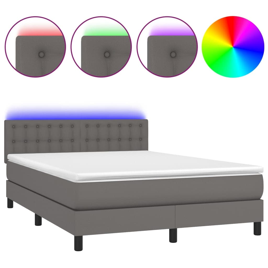 vidaXL Cama Box Spring com Colchão/led 140x190cm Couro Artificial Cinza - 4165095406